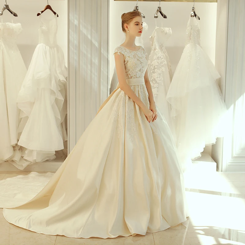 Атласные свадебные платья 2019 Elegent длиной в пол, с открытой спиной с бантом Свадебные платья Vestido De Noiva цвета слоновой кости подвенечное