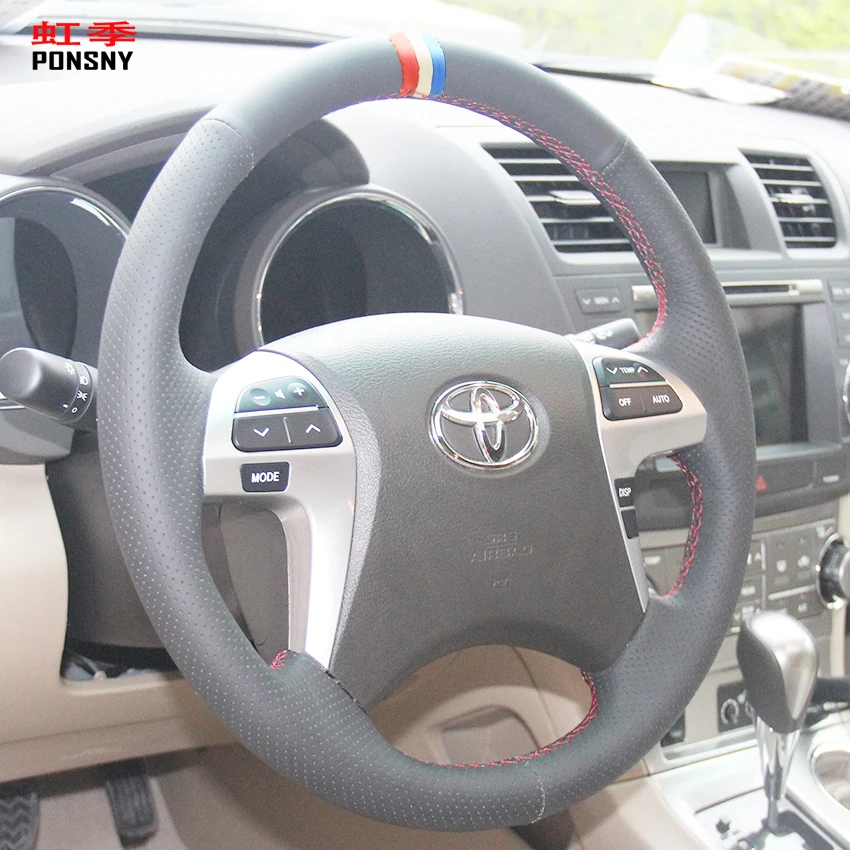 PONSNY из искусственной кожи рулевого колеса автомобиля чехлы для Toyota Highlander Camry 2009- 2007-2011 черная кожа