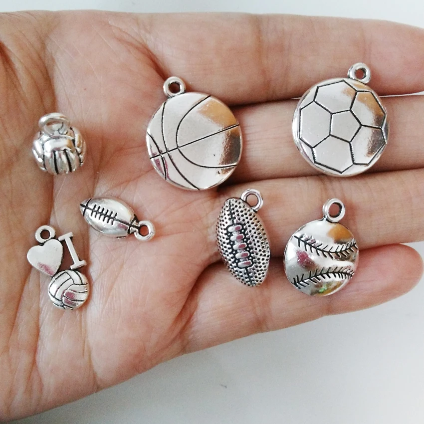 8set/lot Mixed Antique Silver color Sports Beads Charm, Football