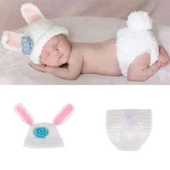 

Infant Kids Toddler Christening Newborn Knitted Crochet Cute Rabbit Ear Hat Photography Prop Sets Baby Cosplay Costume