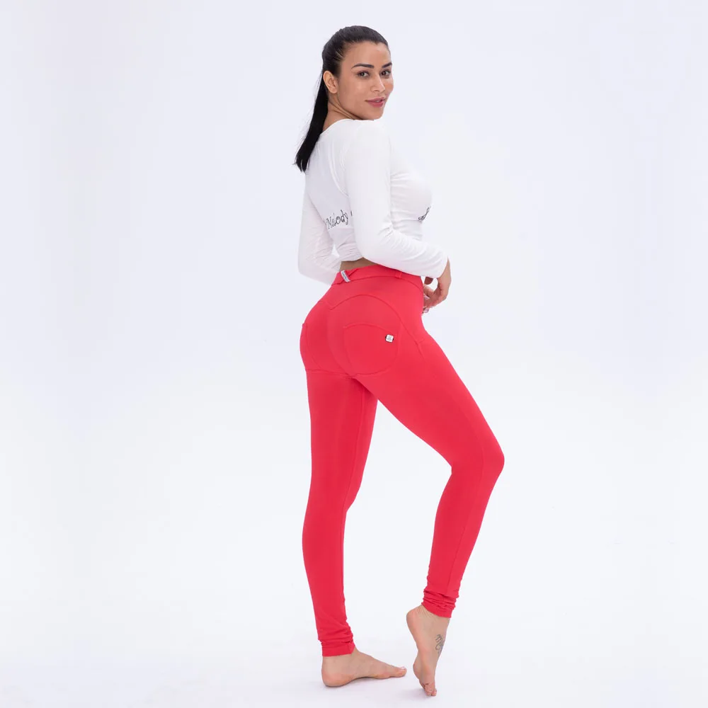 Melody, четыре способа растягивания, средняя посадка, красный цвет, обтягивающие штаны с эффектом пуш-ап, женские удобные хлопковые брюки высокого качества, Femme