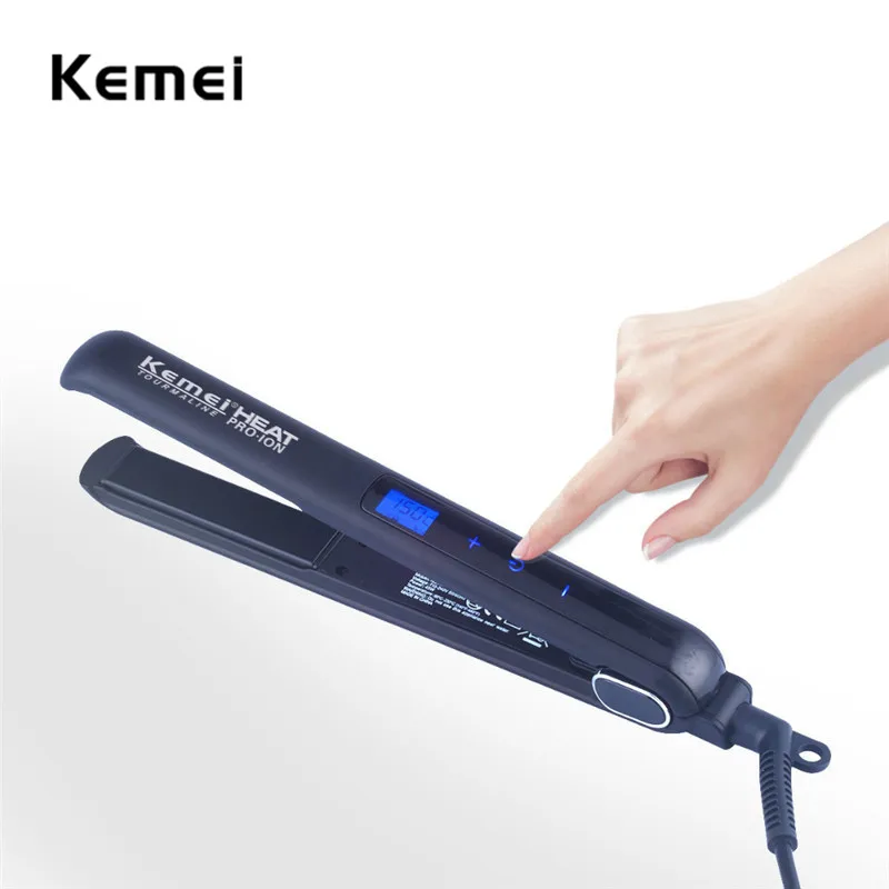 Kemei LCD Digital Tourmaline Ceramic Wide Hair Flat Iron