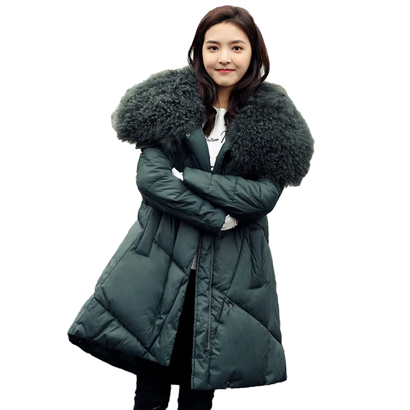 Женская зимняя куртка-плащ с большим шерстяным меховым воротником, хлопковая куртка, большие размеры 4XL, толстые теплые топы, женские хлопковые пальто трапециевидной формы, N257