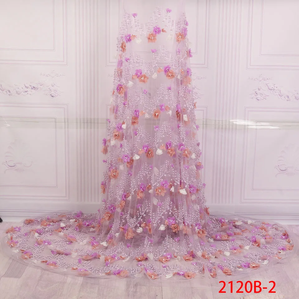 

Nigerian Lace Fabric 2018 High Quality Lace 3D Flowers Tulle Lace Fabric French Handmade Beaded Material Lace Fabric XZ2020B-2