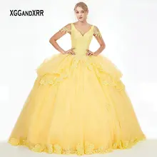 Пышное Платье для 15, 16, желтое бальное платье, вечерние платья,, v-образный вырез, кристаллы, Аппликации, мятно-синее, органза, длинное выпускное платье