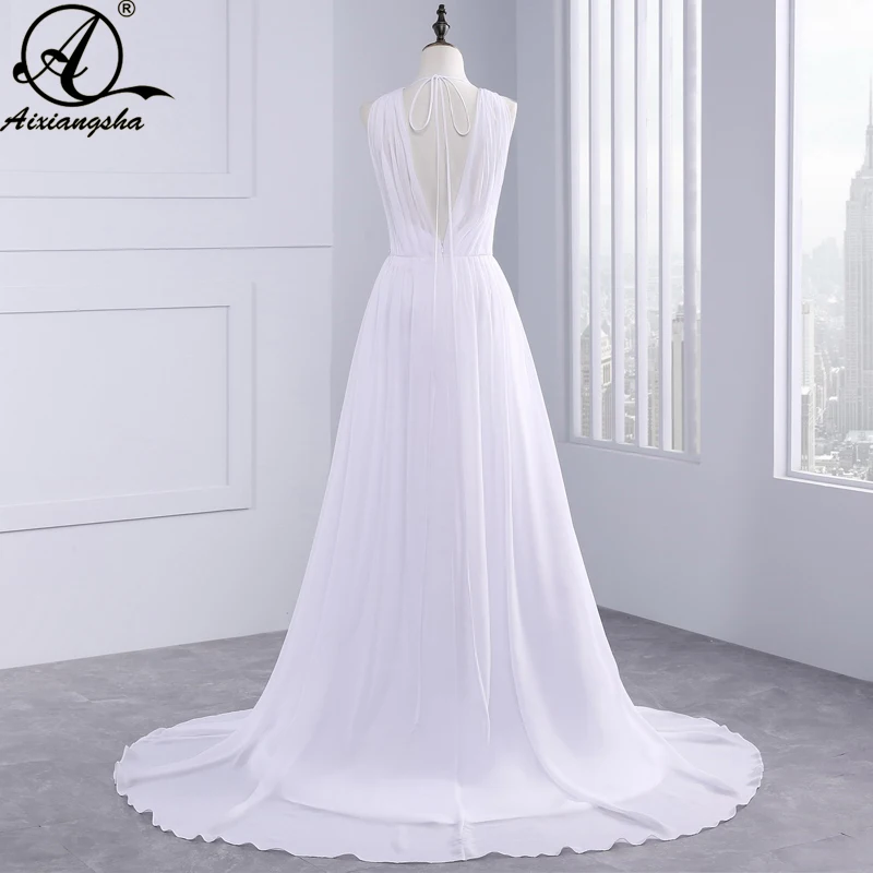 Greek Style Chiffon Open Back Sleeveless Floor Length Wedding Dress