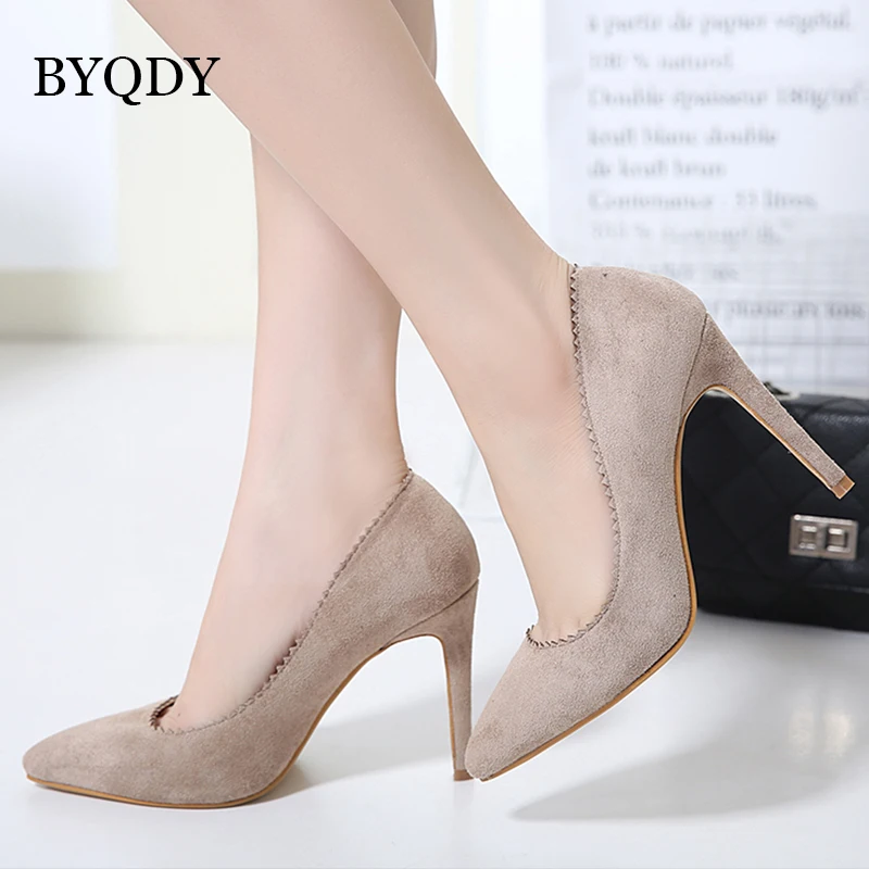 

BYQDY Elegant PU Leather High Heels Women Pumps Pointed Toe Work Pump Stiletto Woman Shoes Wedding Shoes Office Career Pumps