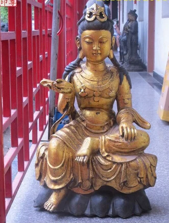 

008910 40"Look beautiful nature Bronze gold Guan yin nymph Bodhisattva kwan yin Statue