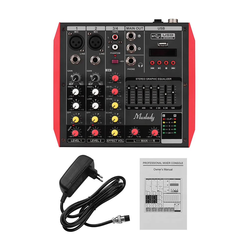 Портативный 6 канальный консольный микшер Muslady 7 полосный EQ встроенный 48 В