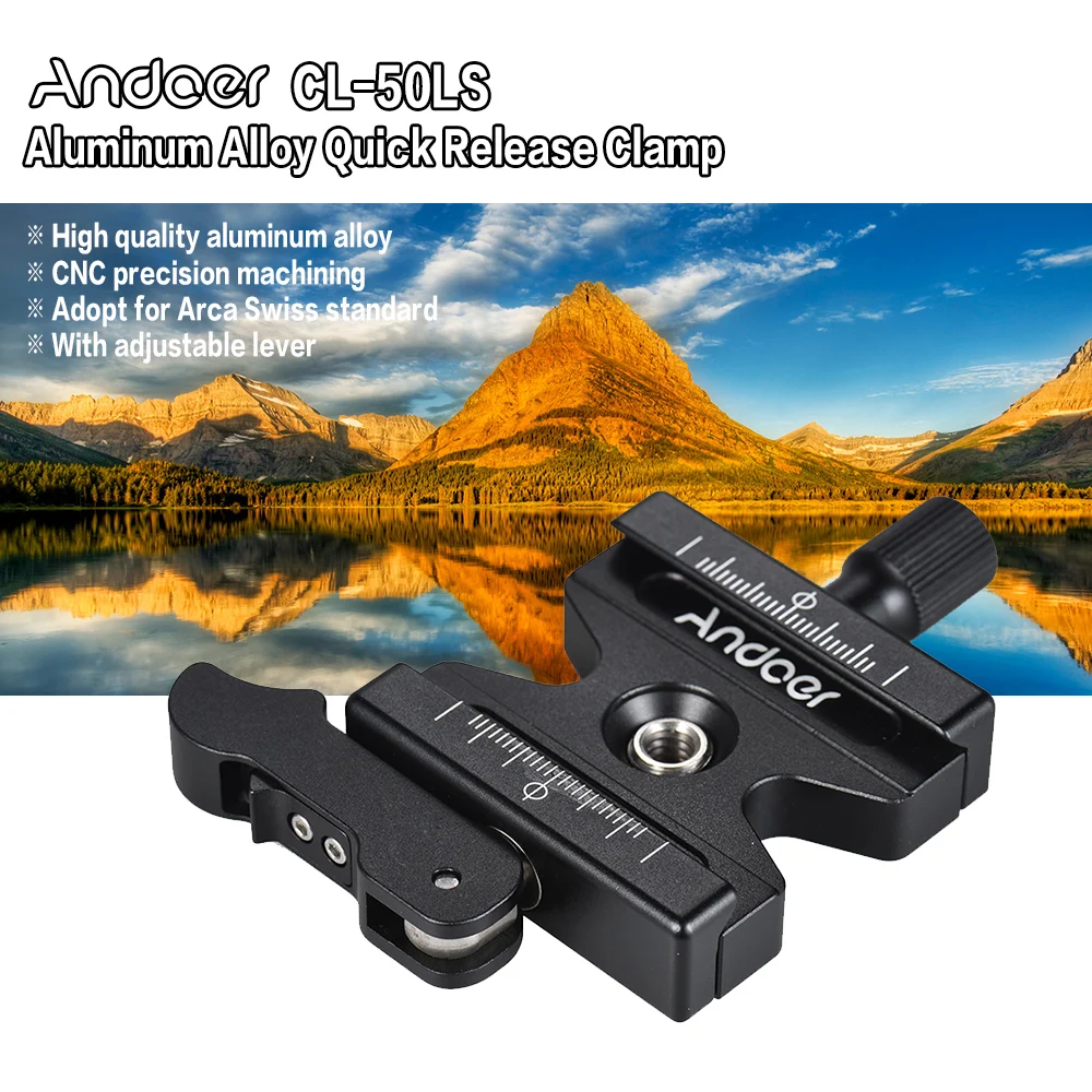 Andoer CL-50LS Quick Release Clamp Adjustable Lever Knob-Type 1/4"&3/8" Hole for Arca Swiss Quick Release Plate Ball Head Tripod - ANKUX Tech Co., Ltd