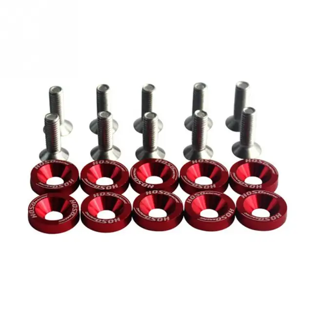 10Pcs JDM Billet Aluminum Fender Bumper Spacer Washer Bolt Engine Bay Kit