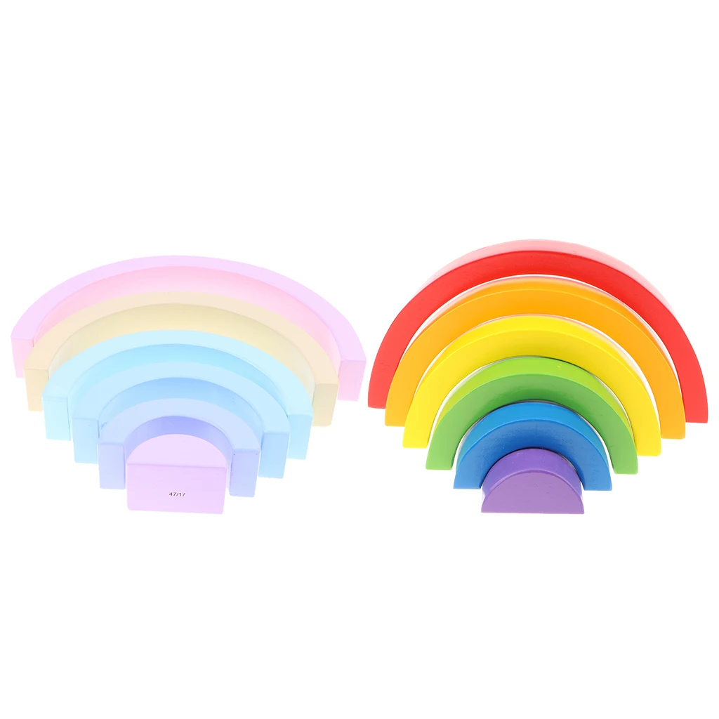 Montessori Wooden Rainbow Stacking Game Building Blocks Children Educational Toy