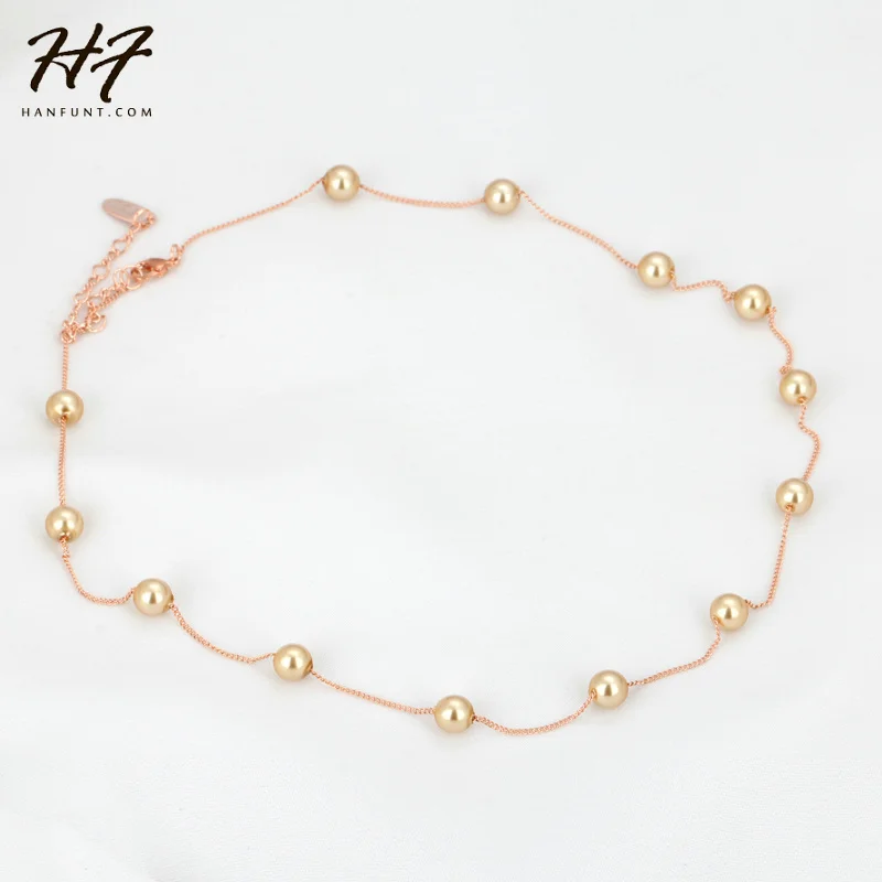 

Rose Gold Color String of Beads 5mm Synthetic Simulated Pearl Necklace Women N251 N461 N589