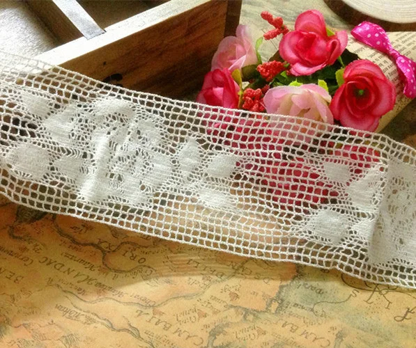 

5 yards/lot width 5.4cm 2.12" beige high quality peony cotton embroidery lace trim ribbon for dress clothes D1937-1L4K544