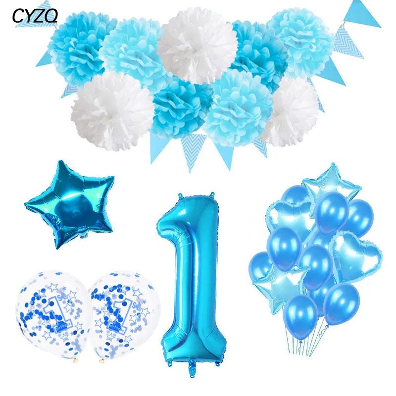 Детские воздушные шары для вечеринки в честь первого дня рождения, голубые, розовые, с днем рождения, праздничные украшения для детей, для маленьких мальчиков и девочек, 1 год, вечерние, для первого года