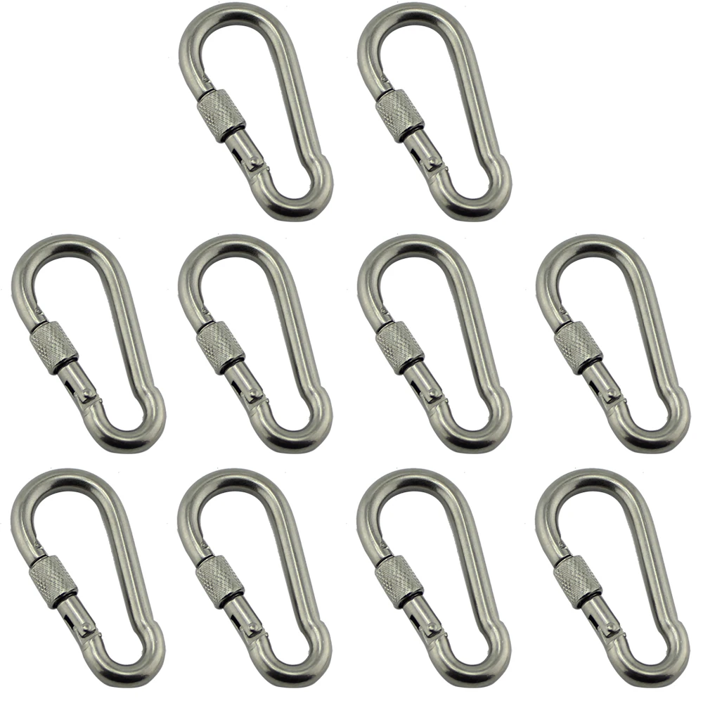 Stainless Nut Bolted Snap Hook Carabiner SUS304 Stainless Steel 9*90mm DIN5299C Spring Snap Hooks with Safety Nut 10pcs sus304 stainless steel 360 degree rotation folding extend single handle hot