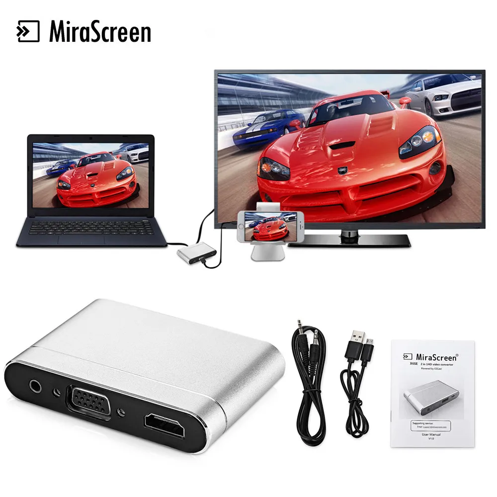MiraScreen X6SE TV Stick 2 in 1 HD 1080P 60fps Video Converter Mini Display Port HDMI / VGA Adapter for iOS Android