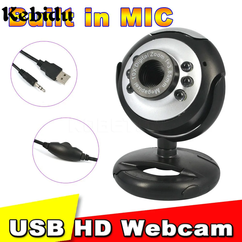 Kebidu веб-камера Usb HD USB 12,0 Мега 6 светодиодный для ПК ноутбука светодиодный веб-камера