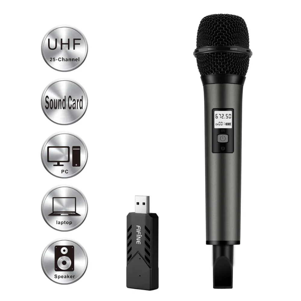 

Fifine UHF Wireless Microphone Selectable Frequencies with USB Receiver PC Computer and Laptop Teaching Meeting recording 034-1