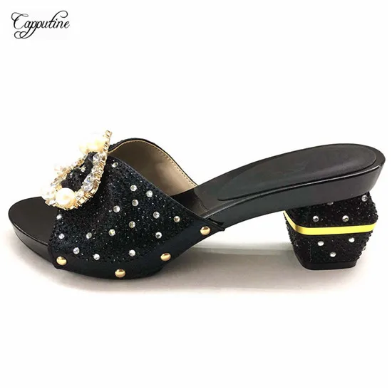 

Popular African party slip-on pump shoes with shinning stones CFS7,size 37-43, 6 color