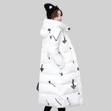 2017 women winter cotton hooded down padded knee jacket female fashion Glasses star printed longer section