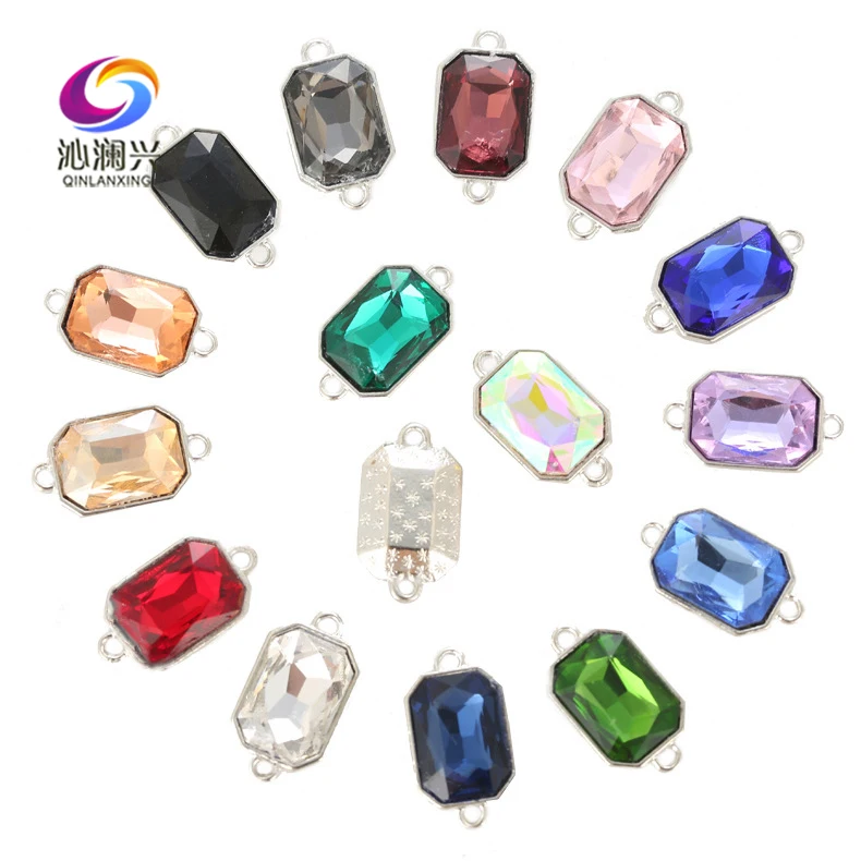 

10x14mm10pcs/bag Oblong octagonal shape Crystal glass Pendant with two holes,sew on rhinestones for Diy Clothing accessories