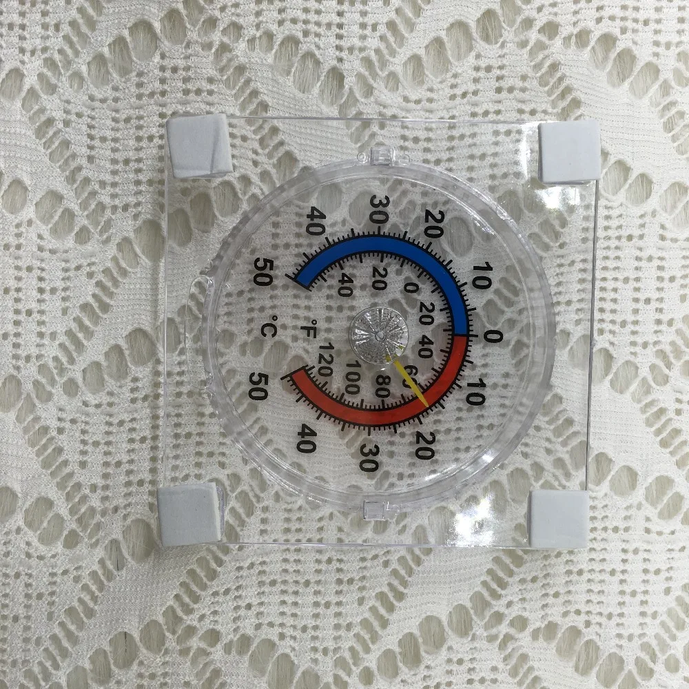 

Factory Direct Sell Square Design Easy Using Stick-on Transparent Indoor Outdoor Window Thermometer