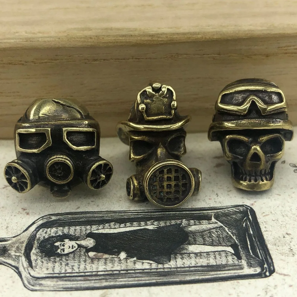 

3pcs EDC Tools Knife Beads Brass Gas Mask Skull Lanyard Bead Paracord Knife Keychain Tool DIY Pendant