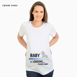 Забавные беременных футболка белый для беременных топы baby loading принтом Футболки с коротким рукавом футболки для беременных женщин