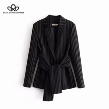 Bella Philosophy осенние женские куртки полосатые кружевные пальто уличная тонкая спандекс квадратный воротник верхняя одежда с поясом