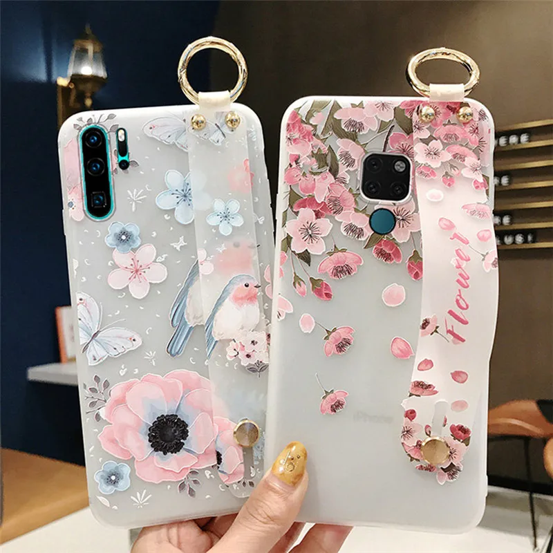 

bird flower tpu case for huawei P30 P20 P10 pro lite mate 20 10 pro honor 7A pro Y6 prime 2018 nova 4 3 3i case cover wristband