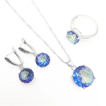 

Classic Round Rainbow Zircon Women's 925 Sterling Silver Jewelry Sets Earrings/Pendant/Necklace/Rings Free Shipping