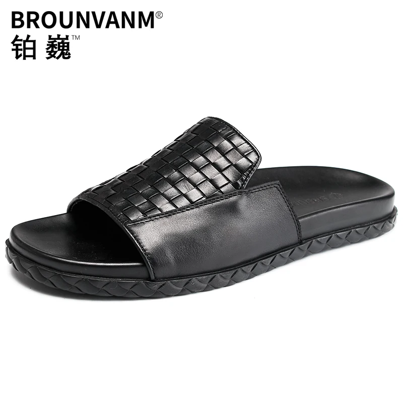

Genuine Leather Lazy Slippers Mens Summer Anti-skid Trend Korean Version Personality Summer Leisure Slippers men flip flops