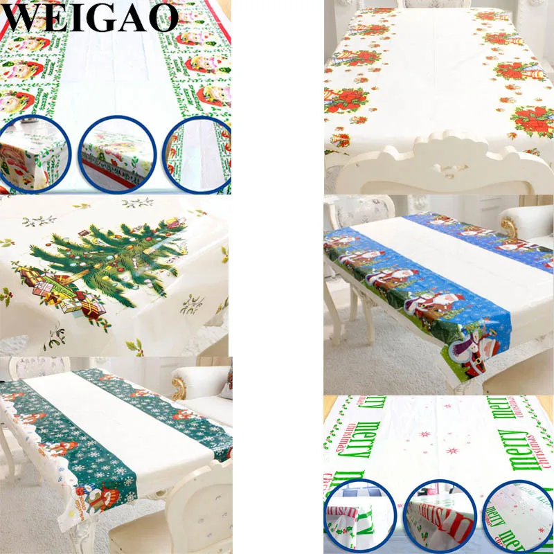 WEIGAO Christmas Party Table Decoration Disposable Tablecloth Santa Claus Snowman Xmas Tree