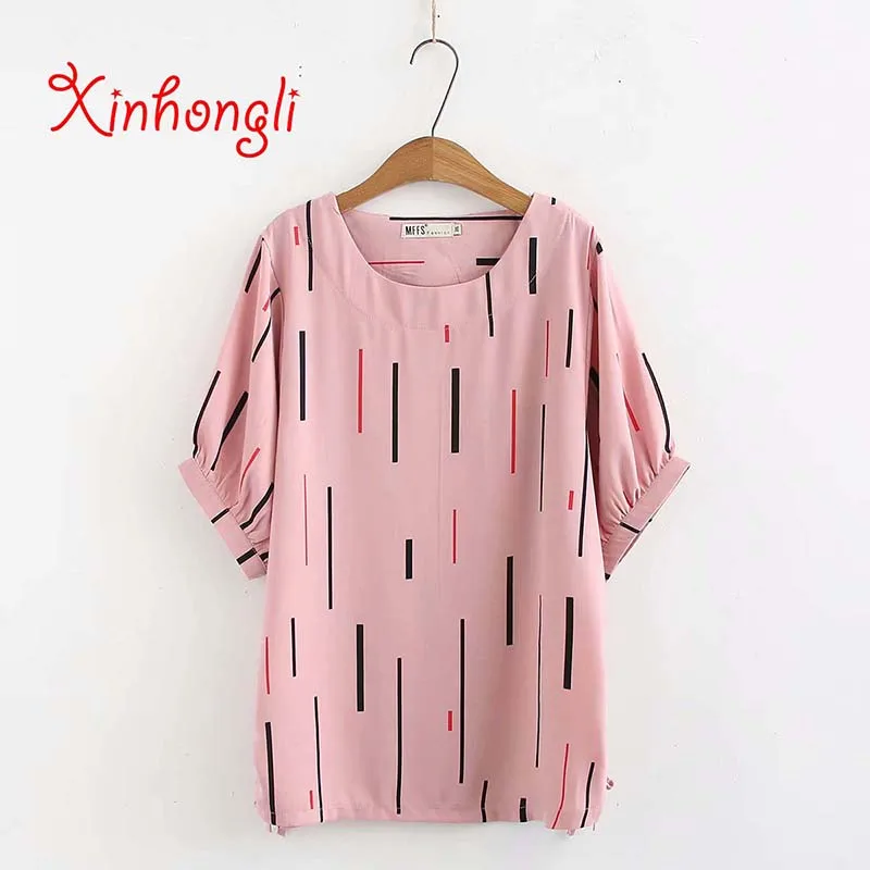 

Plus size O-Neck Short sleeve striped chiffon women tshirts 2019 summer ladies t shirts white & yellow & pink t-shirt female