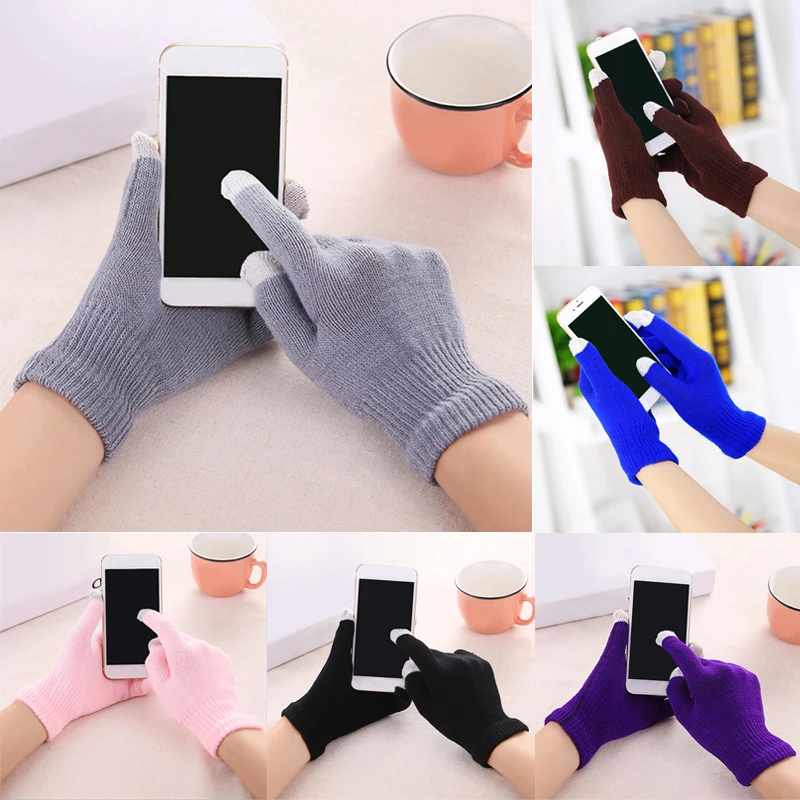 Creative Fashion Solid Color Gloves Mobile Phone Touch Screen Knitted Gloves Winter Thick & Warm Adult Gloves Men Women mens mittens