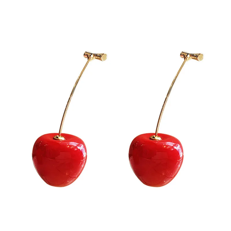 LNRRABC 1 пара милых круглых красных вишневых полимерных корейских висячих сережек, романтическая подвеска с фруктами, подарки для женщин и девушек - Окраска металла: As the picture