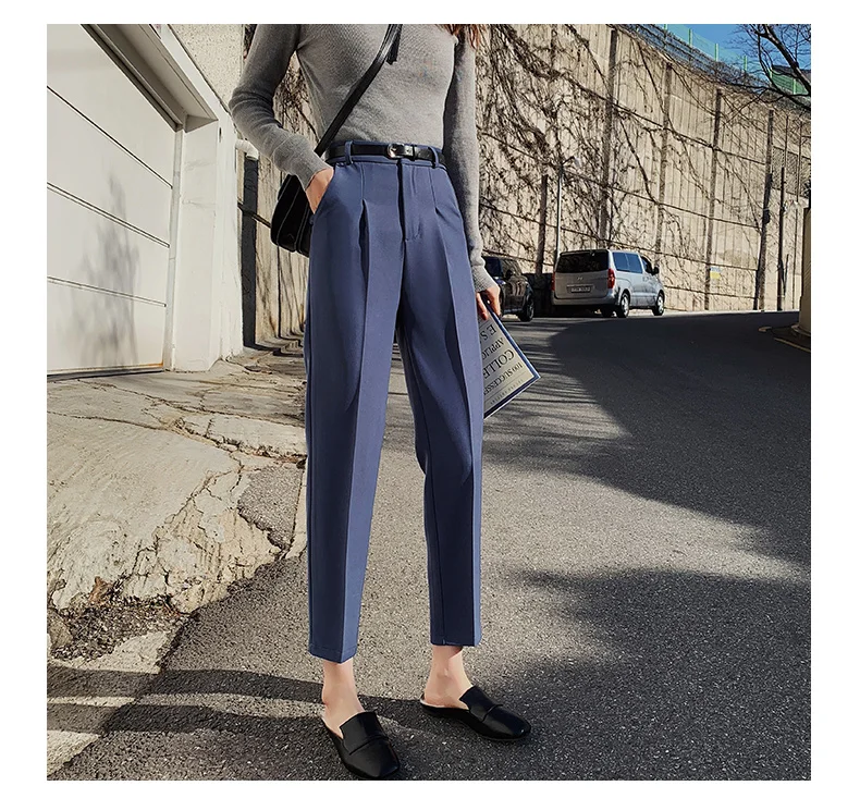Женские классические брюки JUJULAND, однотонные зауженные брюки до щиколотки с высокой эластичной талией, шаровары, 628