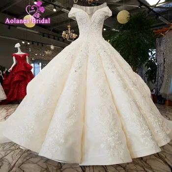 شراءAOLANES Robe De Mariage فساتين العروس الفاخرة 2018 زي العرائس ذيل ملكي دانتيل زينة مطرز فساتين الزفاف العربية