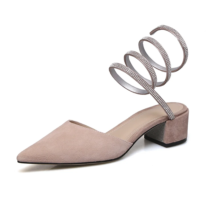 Curvaness/летние сандалии baotou; женская обувь на толстой подошве; кожаная обувь со стразами вокруг стопы; тонкие туфли - Цвет: Бежевый