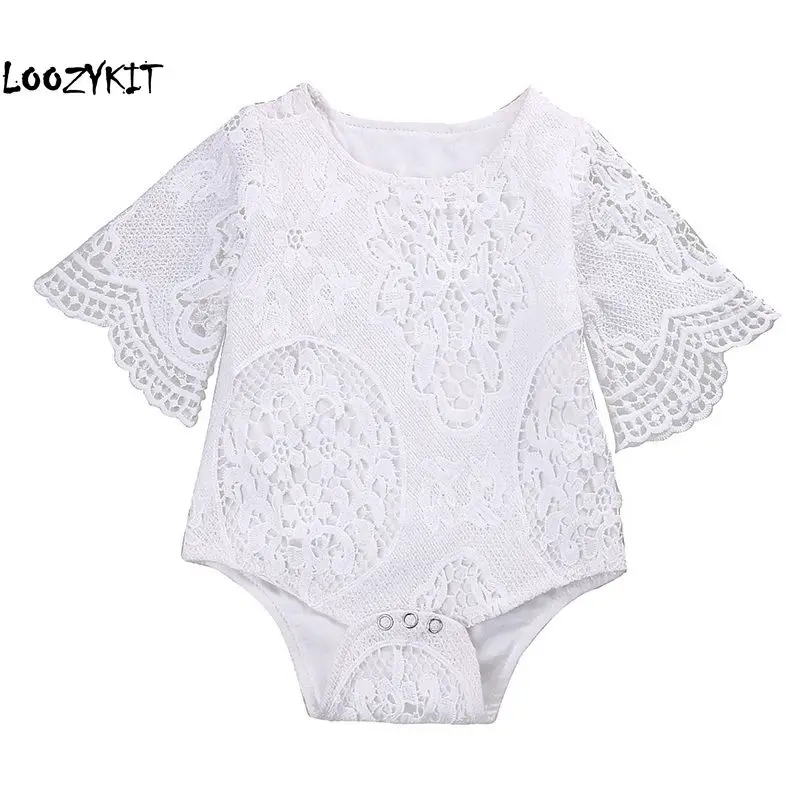 

Loozykit Newborn Girls Romper Lovely Gifts Baby Girls White Ruffles Sleeve Romper Infant Lace Jumpsuit Clothes Sunsuit Outfits