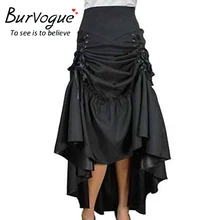 

Burvogue Mermaid Skirt Steampunk High Waist Skirts Fashion Long Maxi Skirts Black Three Tiered Satin Gothic Steampunk Skirts