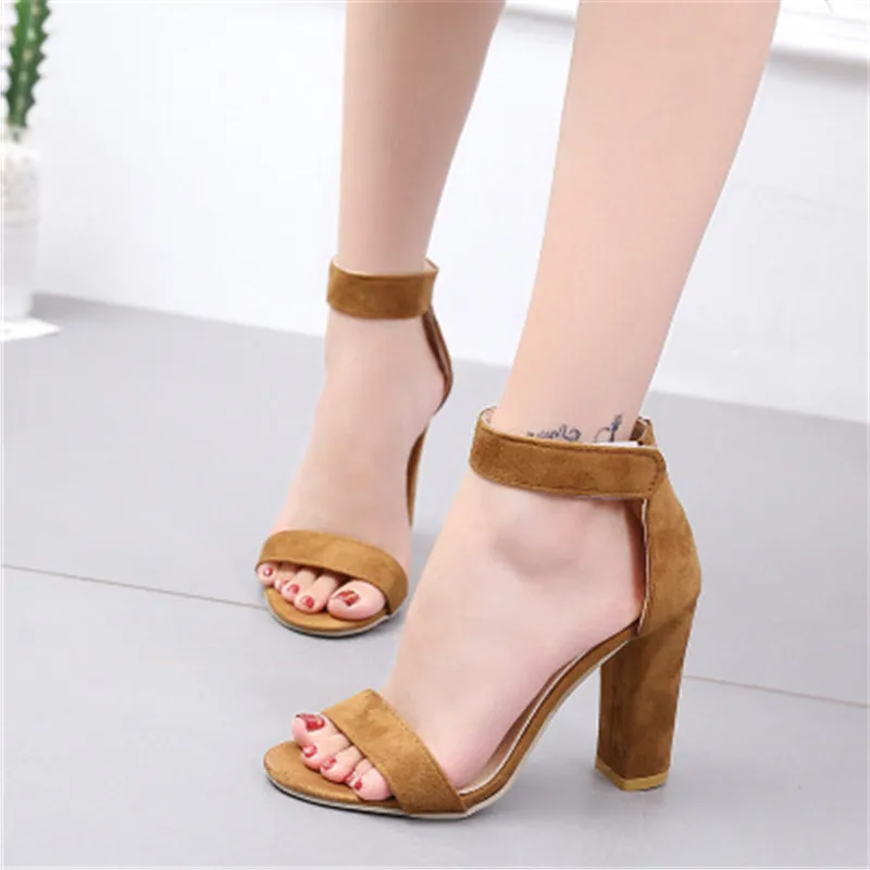 

FeiYiTu Women Ankle Strap Casual Sandals Open Toe Summer High Heel Shoes Ladies Office Work Sandalias Plus Size 35-43 Black