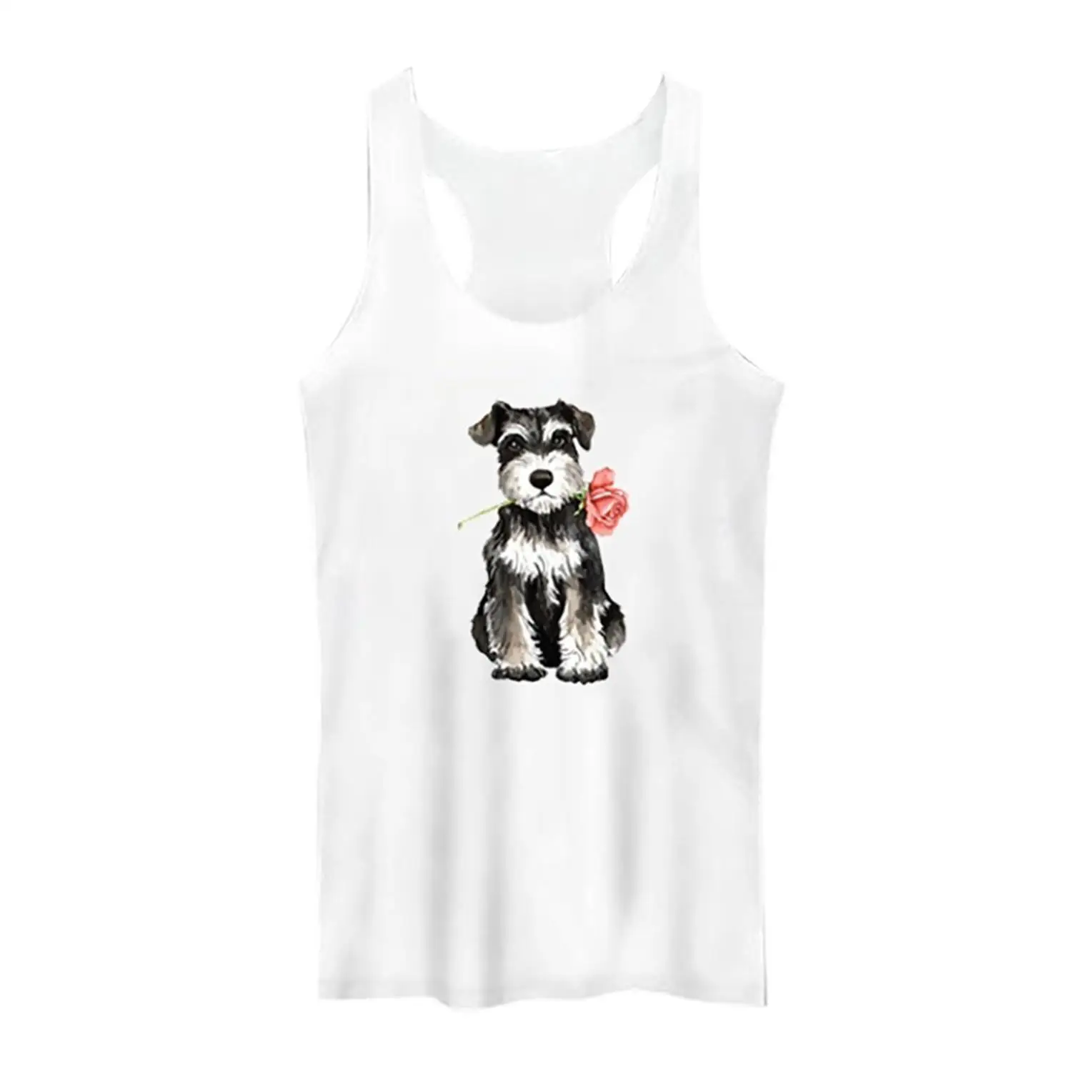 

Summer Tank Top Women Casual Valentine's Day Dog Rose Print Vest Sleeveless Loose Crop Tank Tops Gilet da donna #C