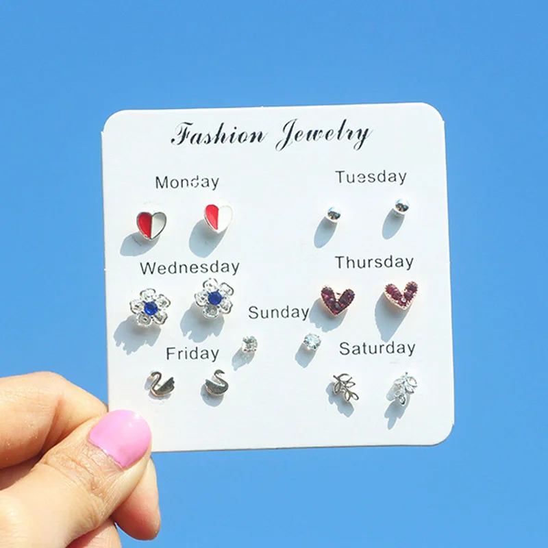 

Korean temperament personality set a week earrings temperament simple love multi-pair combination ladies earrings