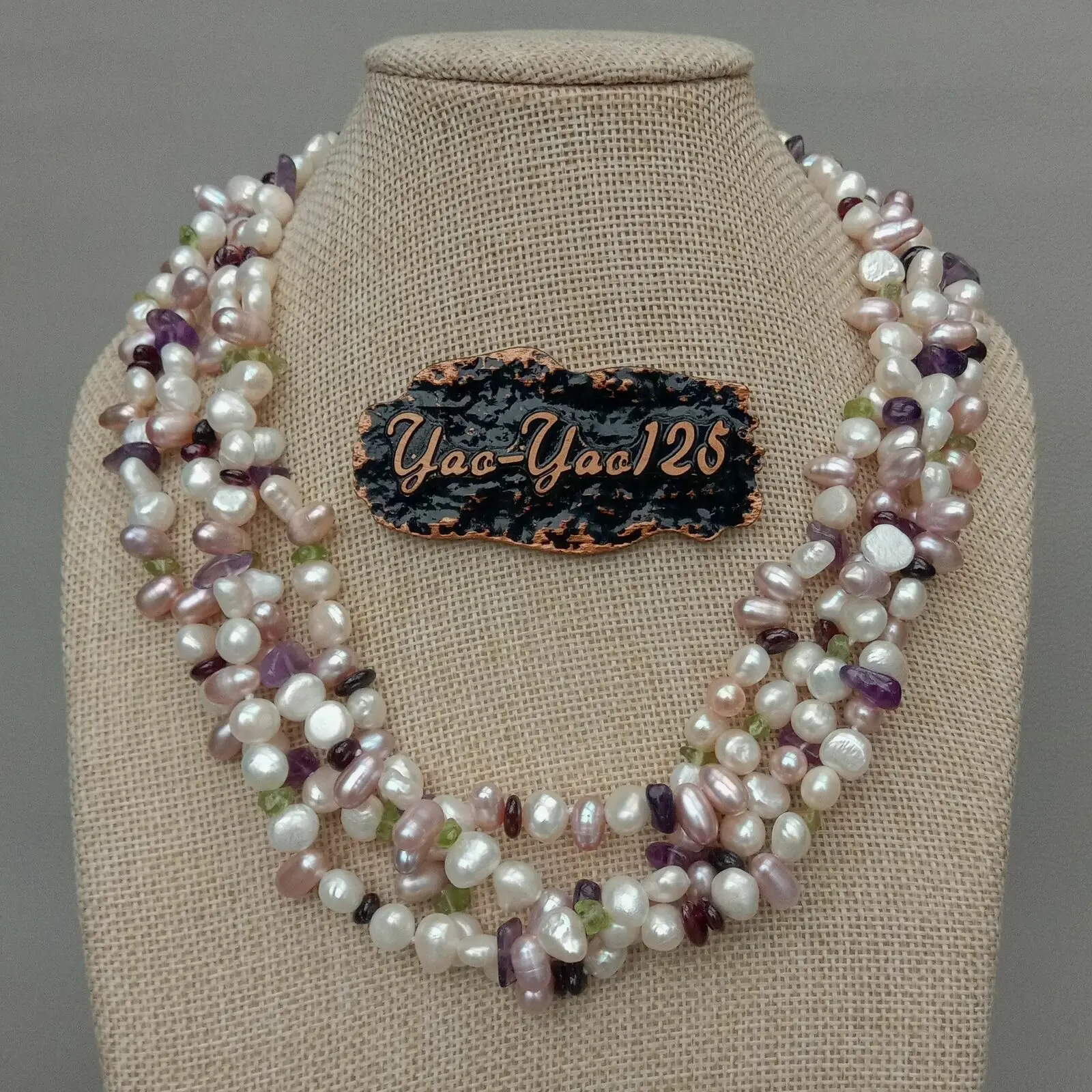 

4 Strands 19'' Pearl Gems Stone Garnet Necklace