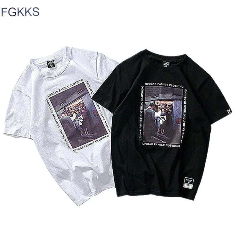 

FGKKS Men T-Shirt Clothes Printed Top 2019 Summer Male Short Sleeve T Shirt Men's Casual Cotton Men's Clothing Tee Top