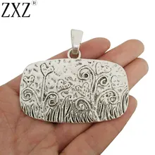 ZXZ 2 шт антикварные серебряные подвески с большим чеканным цветком, растением, прямоугольными подвесками для ожерелья, ювелирных изделий