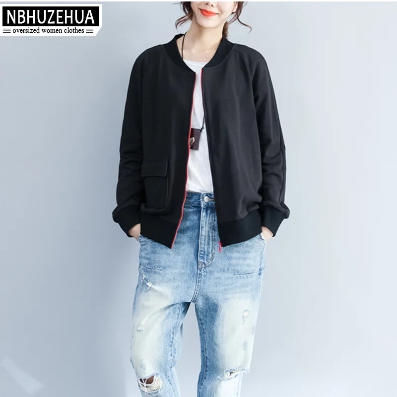 Nbhuzehua j226 4XL 5XL 6XL Для женщин Базовая куртка осень 2017 г. Новый негабаритных молнии