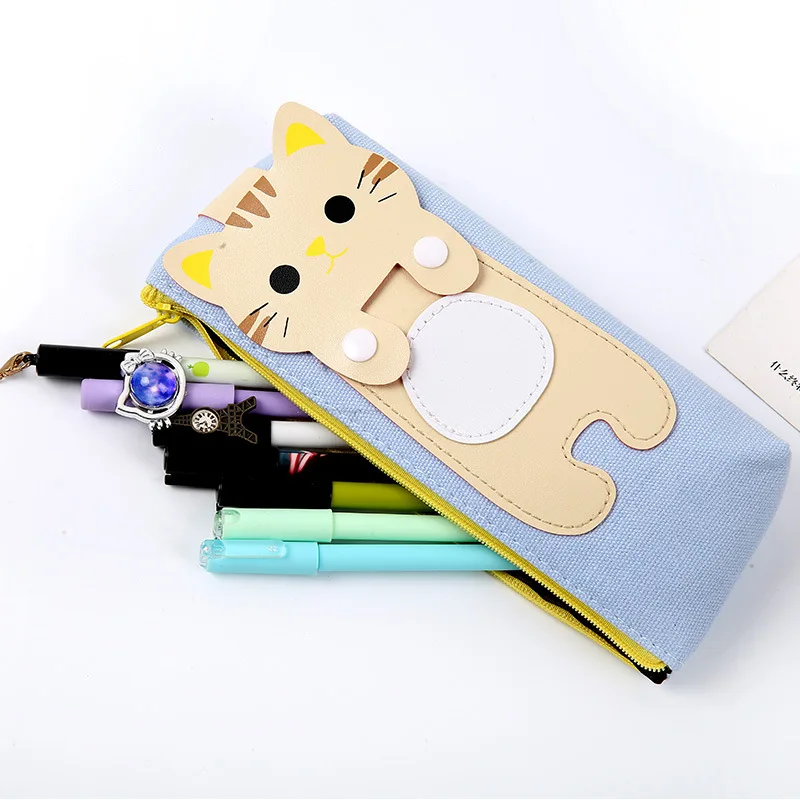 

Climemo Canvas Cat Pencil Case Pencil Holder Soft Kitty Pen Organizer Square/Triangle 19.4*6.6cm NP184